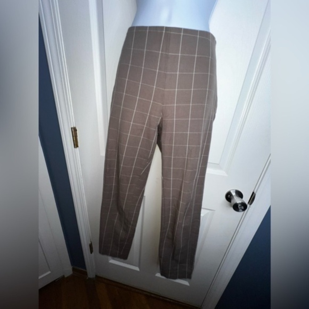 A New Day Womens 2 Mocha White Plaid Side Zip Flat Front Ankle Dress Pants XS